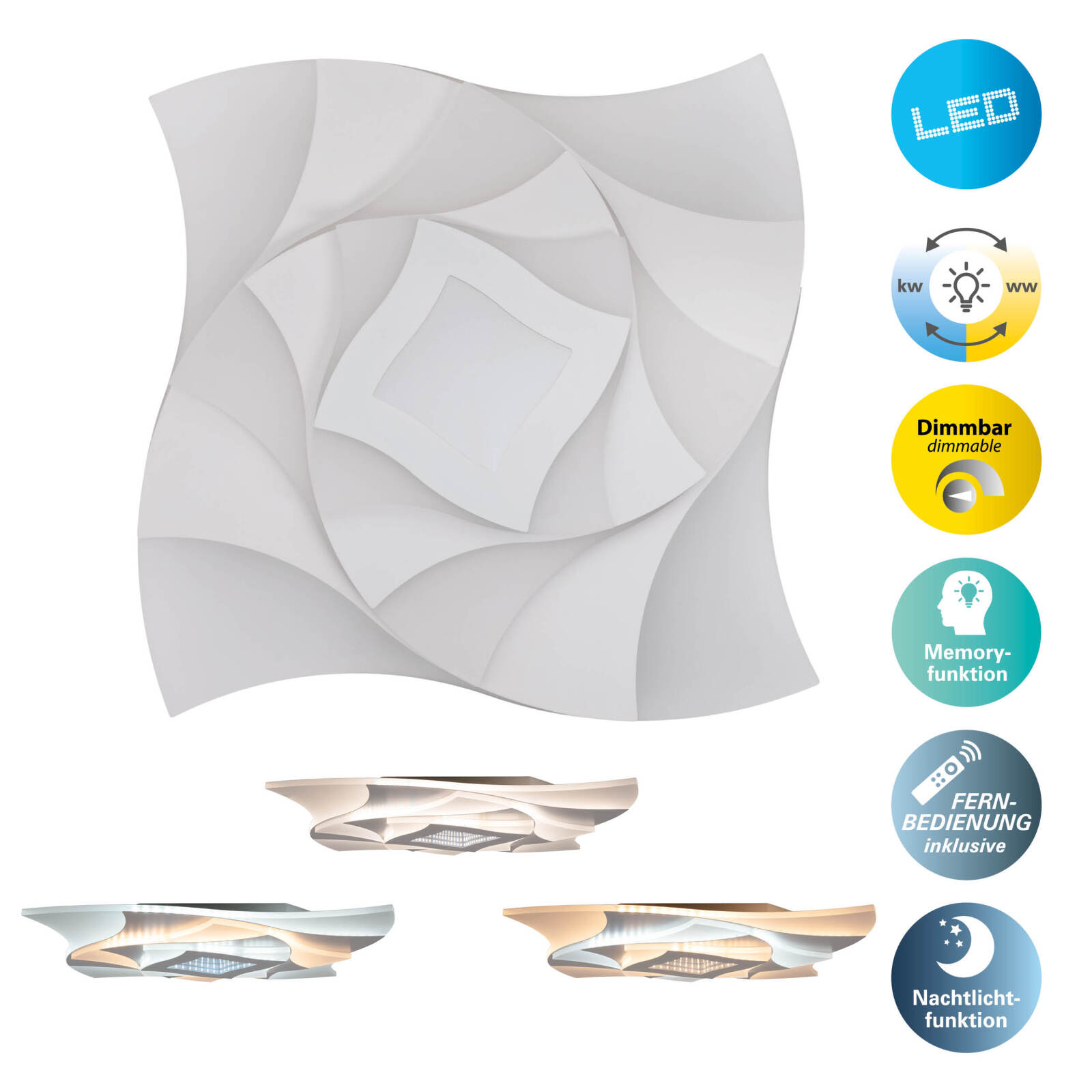 LED-Deckenleuchte LIORA - weiß - 3D-Effekt - 48x48 cm