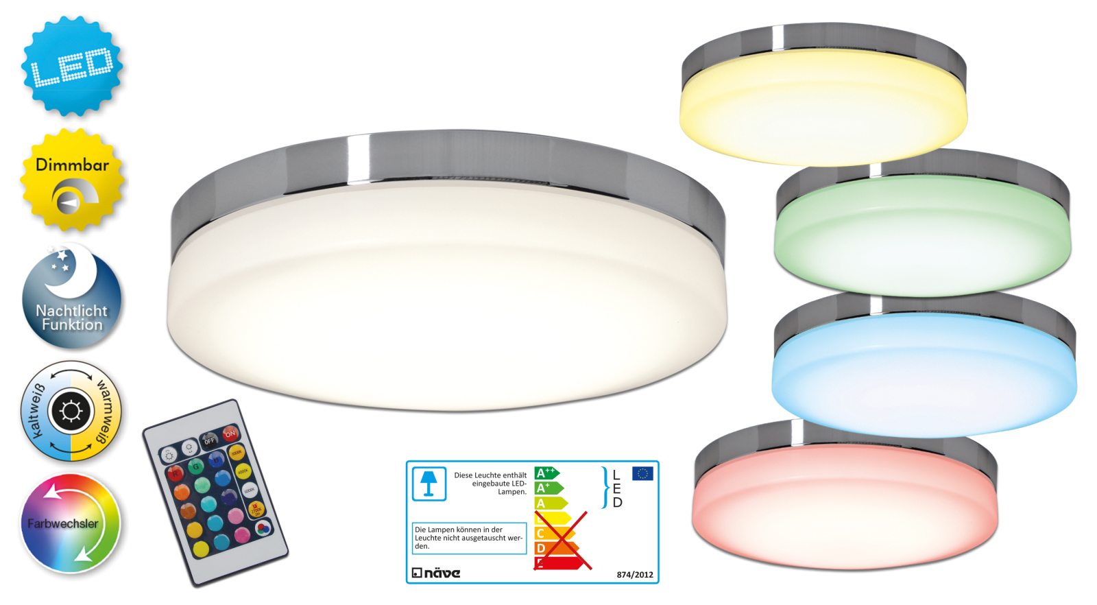 LED-Deckenleuchte PARIS - chrom - Ø 29 cm 