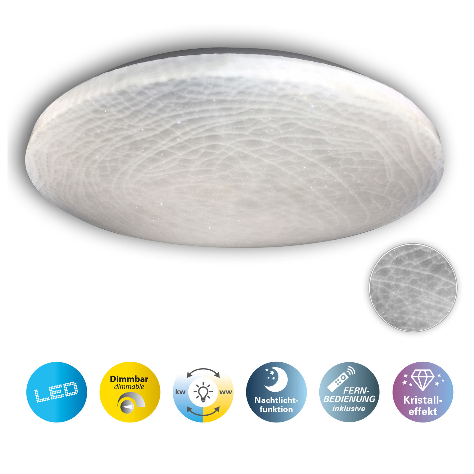 LED-Deckenleuchte POLARIS - weiß - mit Kristalleffekt - dimmbar