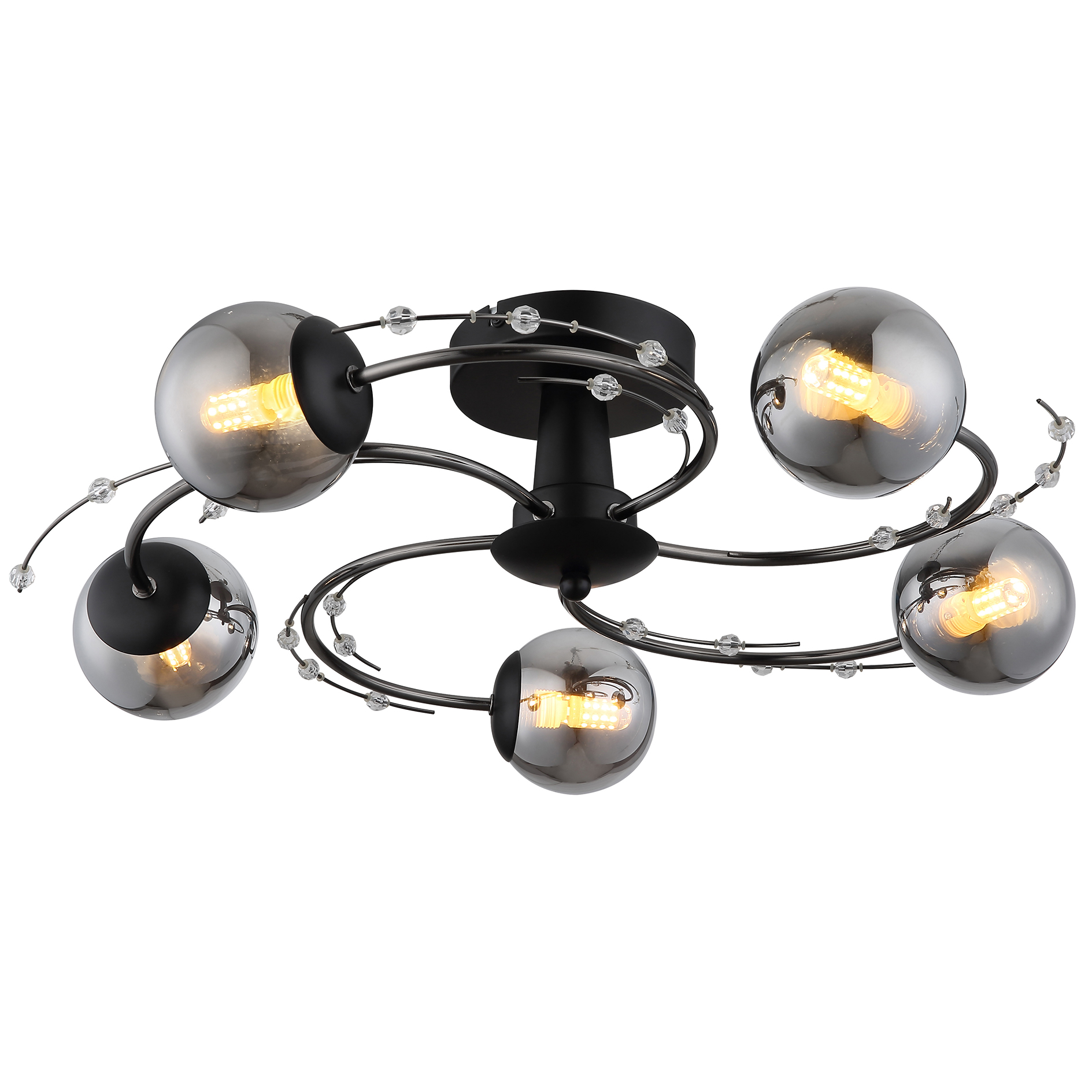 LED-Deckenleuchte - schwarz - rauchfarben - 5-flammig