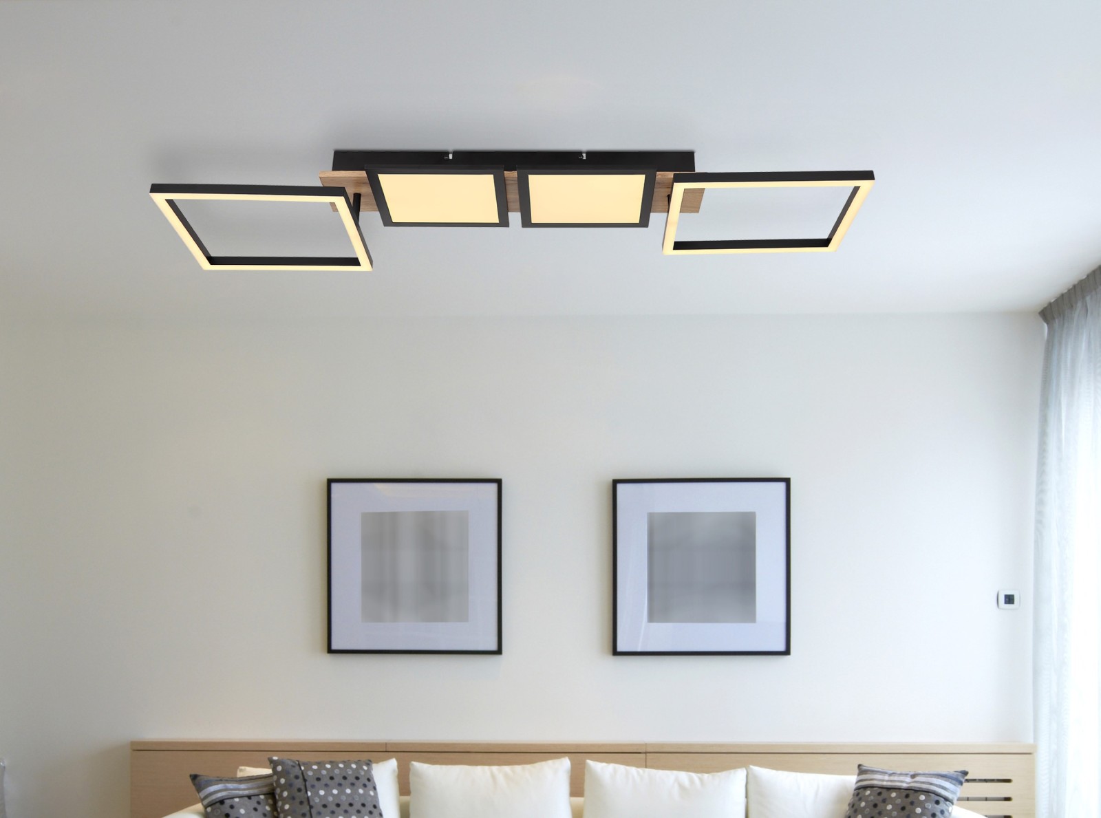 LED-Deckenleuchte -  schwarz-holzfarben - 100 cm