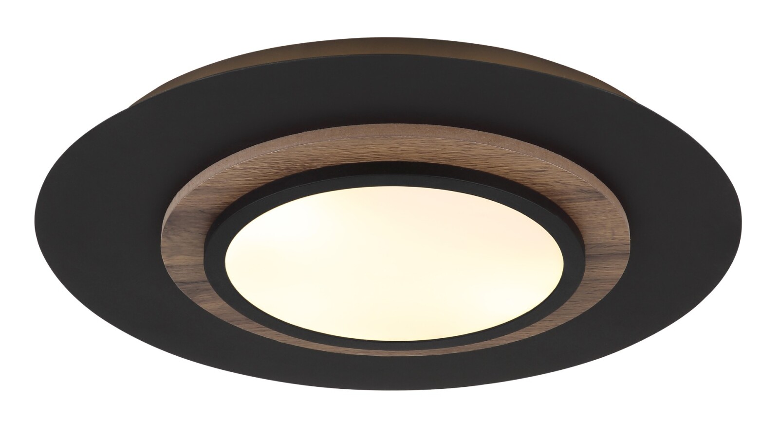 LED-Deckenleuchte - schwarz - Holzoptik - opal - Ø 48 cm