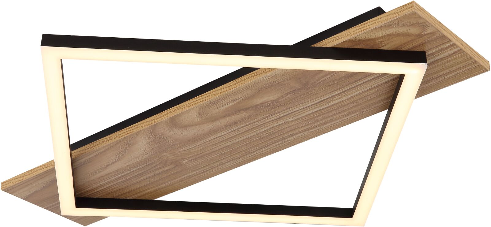 LED-Deckenleuchte - schwarz - Holzoptik - opal - 46 cm