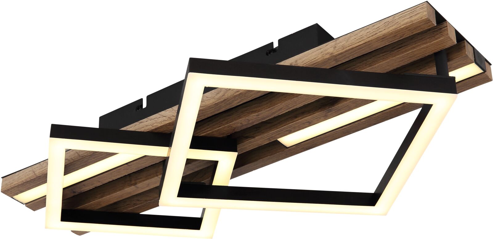 LED-Deckenleuchte - schwarz - Holzoptik - opal - 47,5 cm