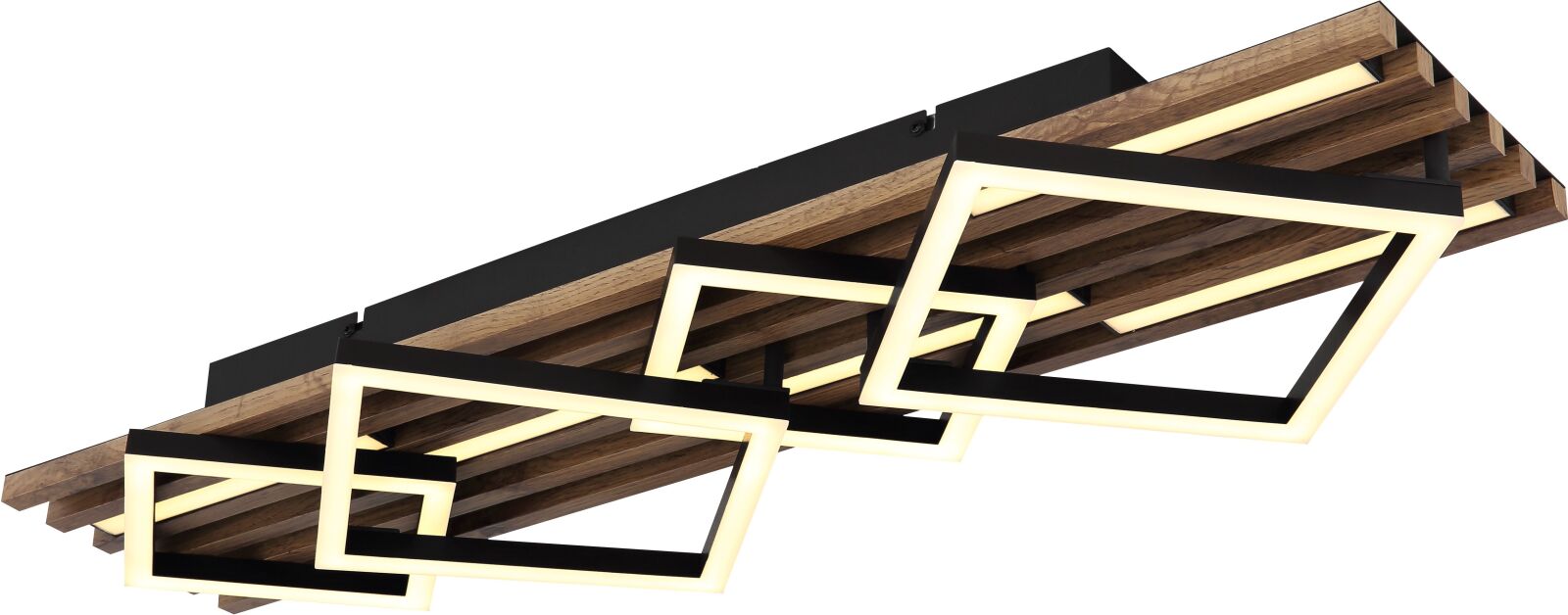 LED-Deckenleuchte - schwarz - Holzoptik - opal - 82 cm