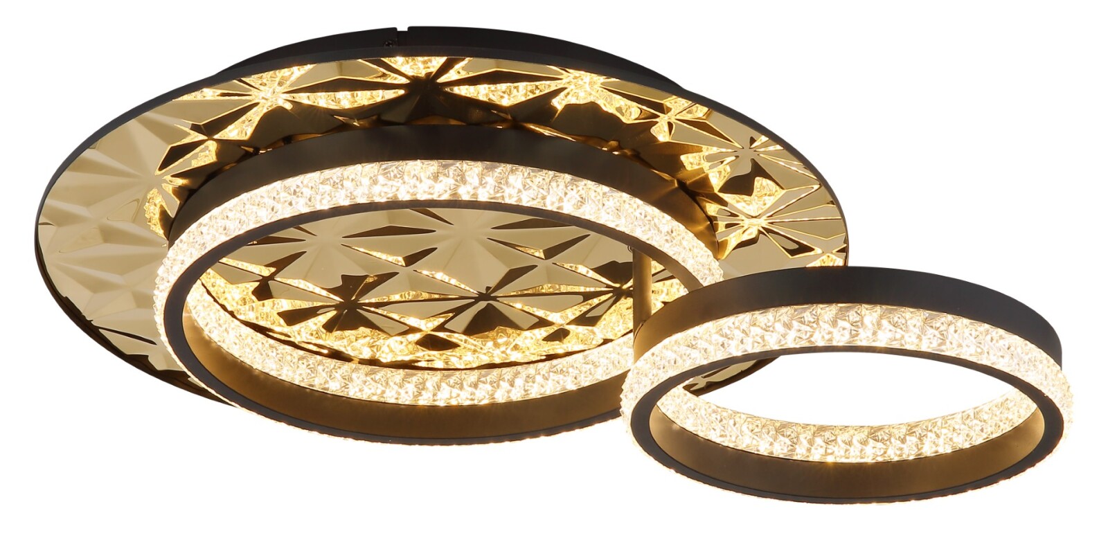 LED-Deckenleuchte - schwarz matt - goldfarben - Kunststoffkristalle