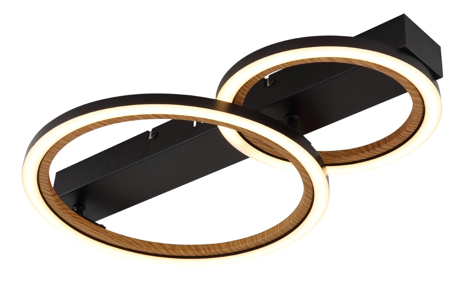 LED-Deckenleuchte - schwarz matt - Holzoptik - 2 Ringe