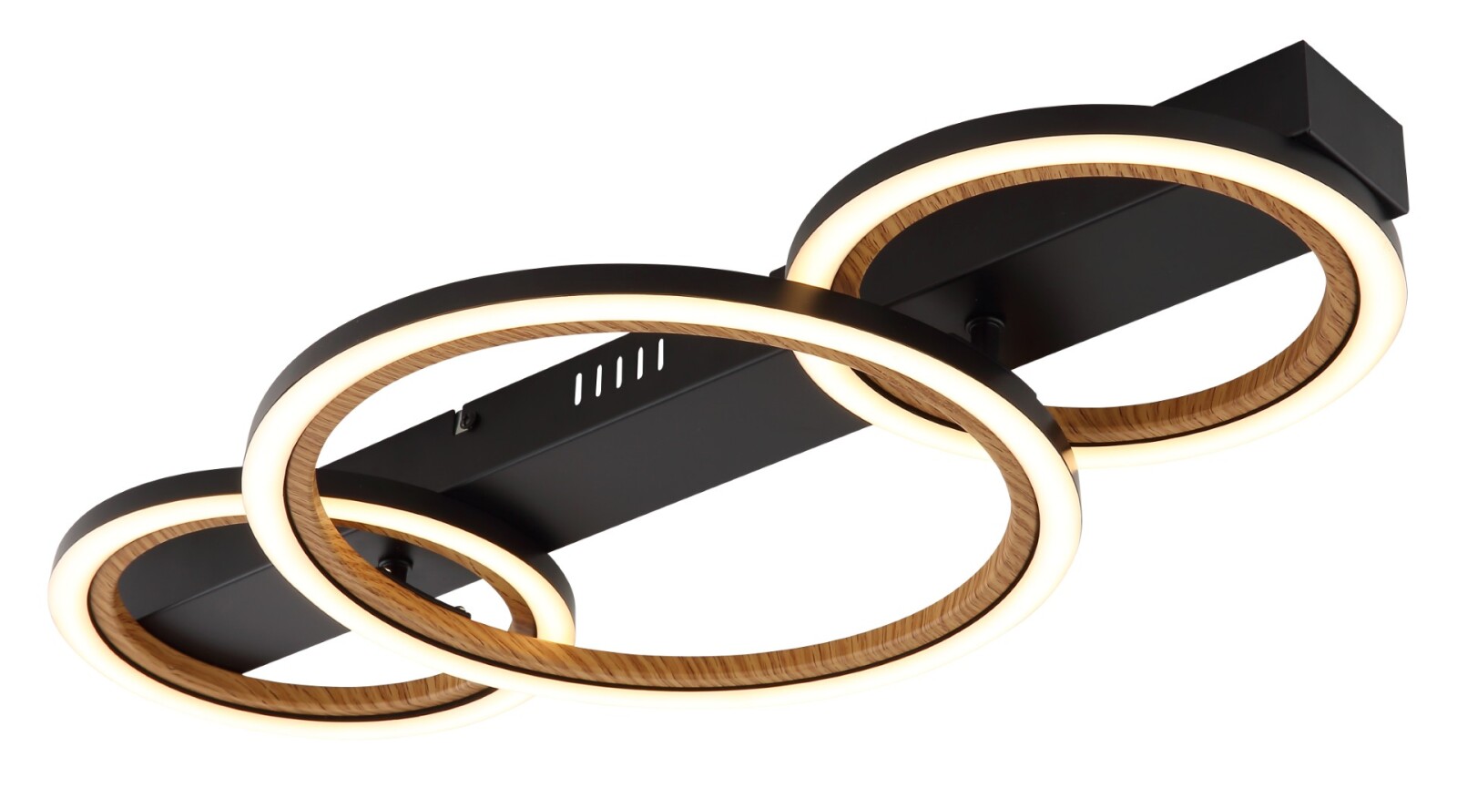 LED-Deckenleuchte - schwarz matt - Holzoptik - 3 Ringe