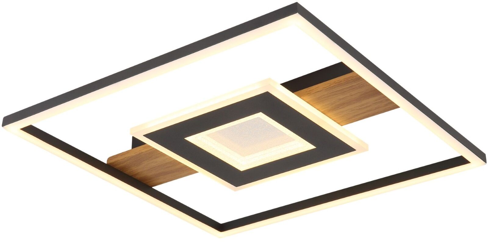 LED-Deckenleuchte - schwarz matt - Holzoptik - 38x38 cm