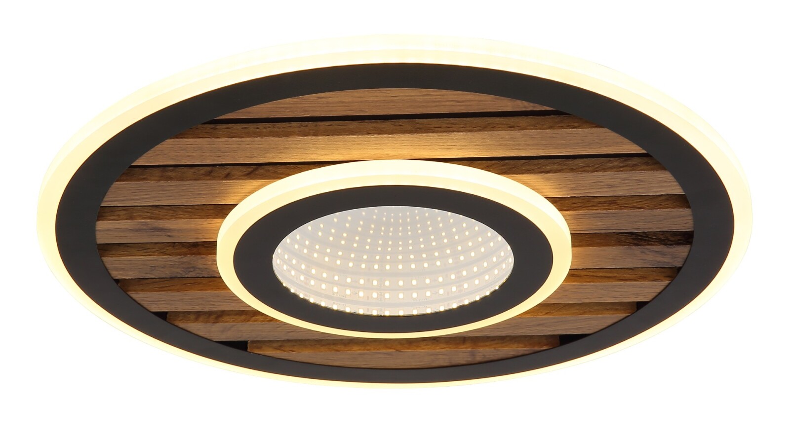 LED-Deckenleuchte - schwarz matt - Holzoptik dunkel - Ø 40 cm