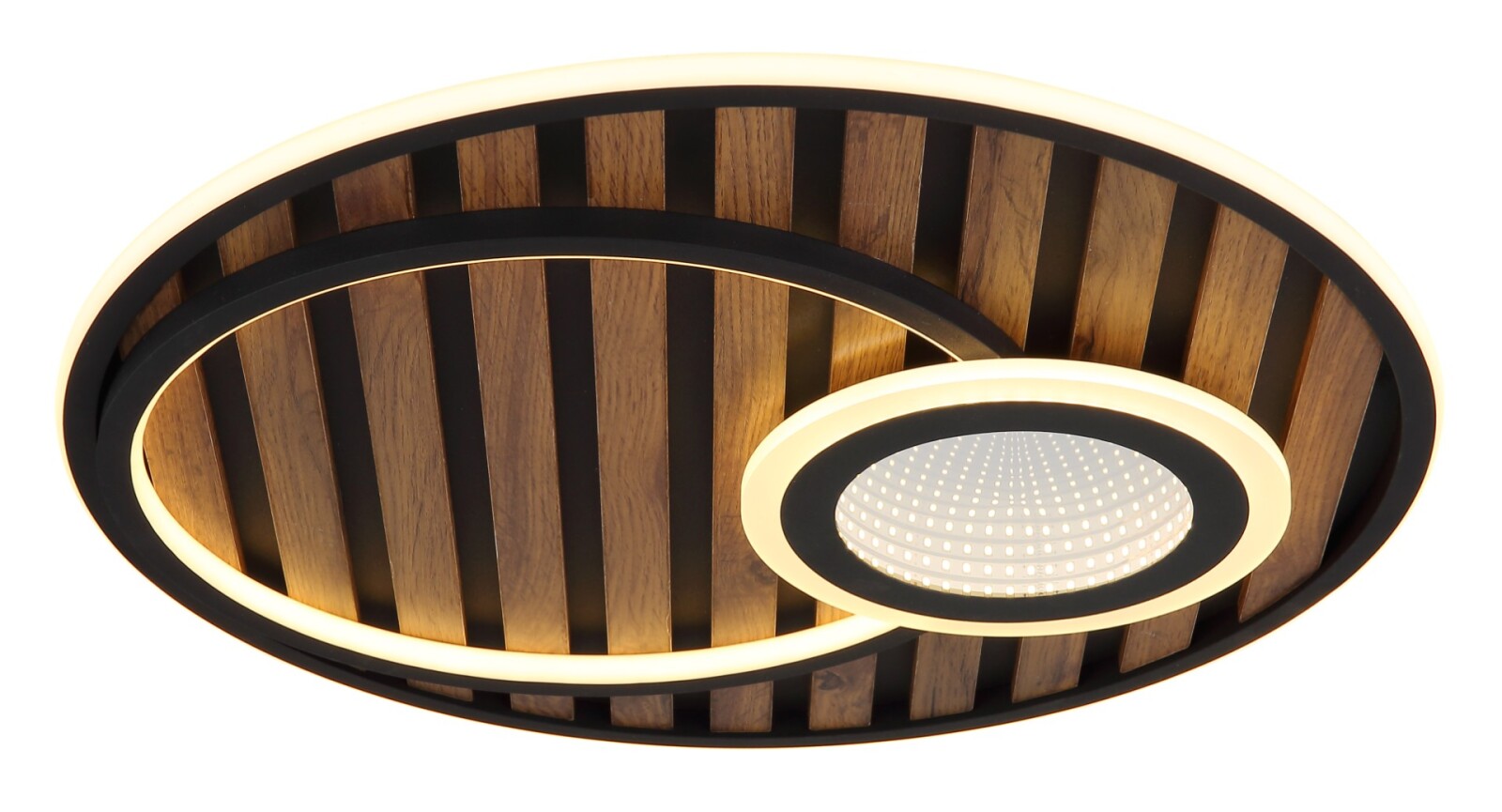 LED-Deckenleuchte - schwarz matt - Holzoptik dunkel - Ø 50 cm