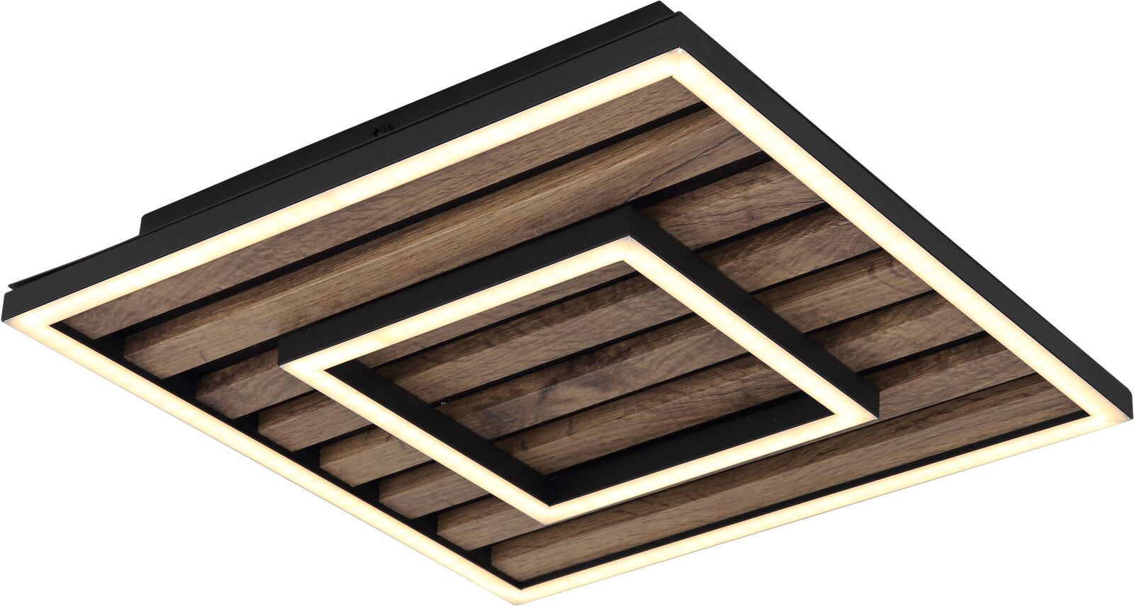 LED-Deckenleuchte - schwarz matt - Holzoptik dunkel - 30x30 cm
