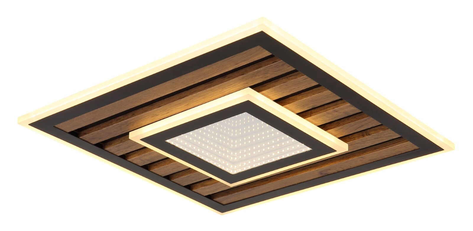 LED-Deckenleuchte - schwarz matt - Holzoptik dunkel - 40x40 cm
