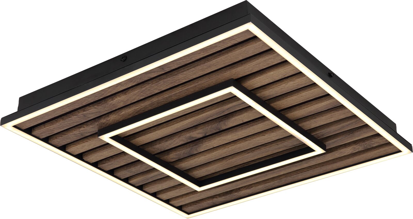 LED-Deckenleuchte - schwarz matt - Holzoptik dunkel - 45x45 cm