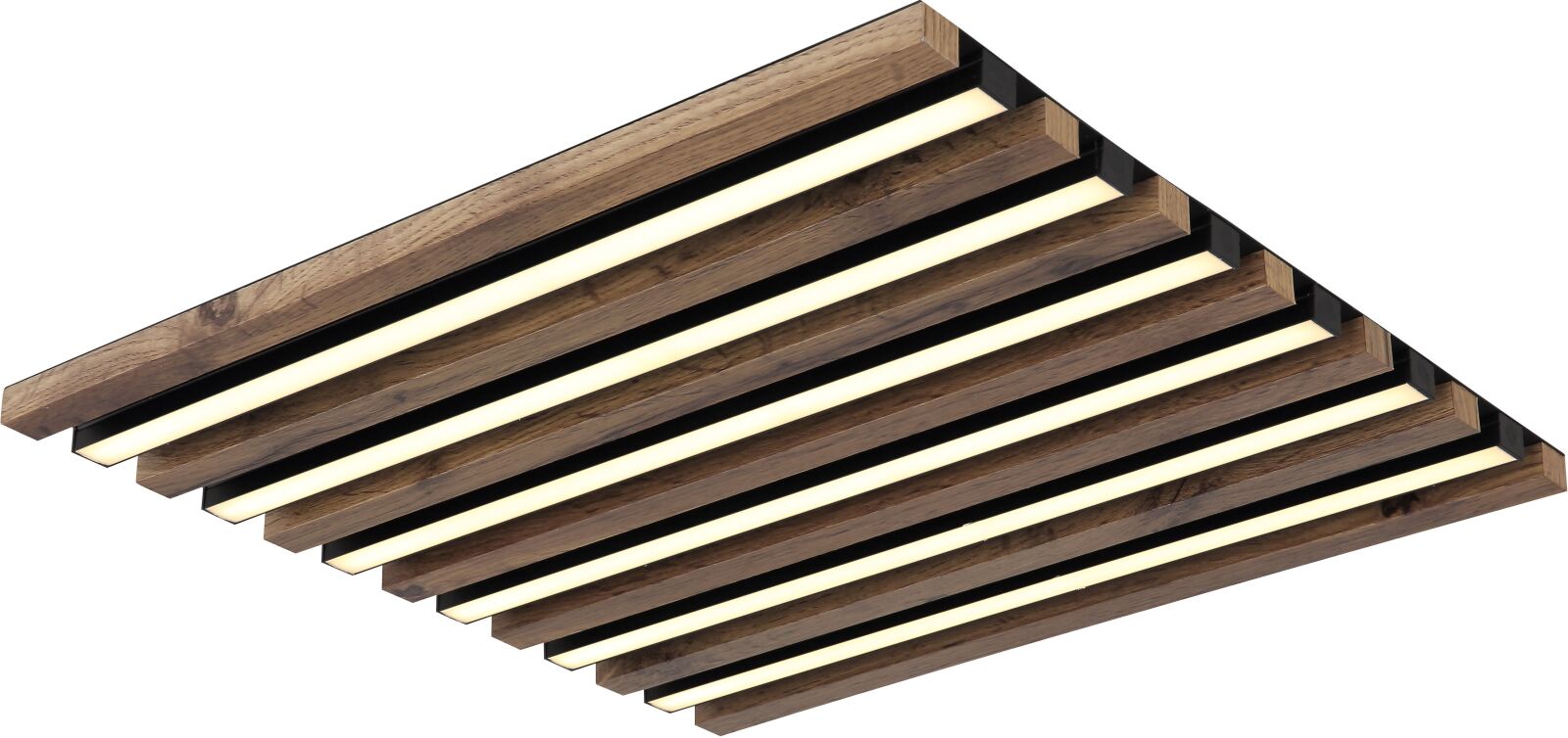 LED-Deckenleuchte - schwarz matt - Holzoptik dunkel - 45x45 cm