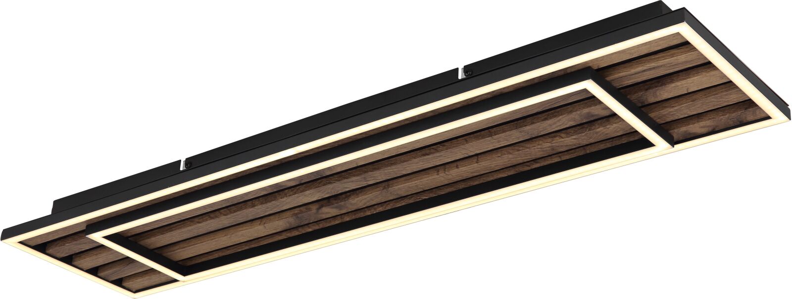 LED-Deckenleuchte - schwarz matt - Holzoptik dunkel - 80x20 cm