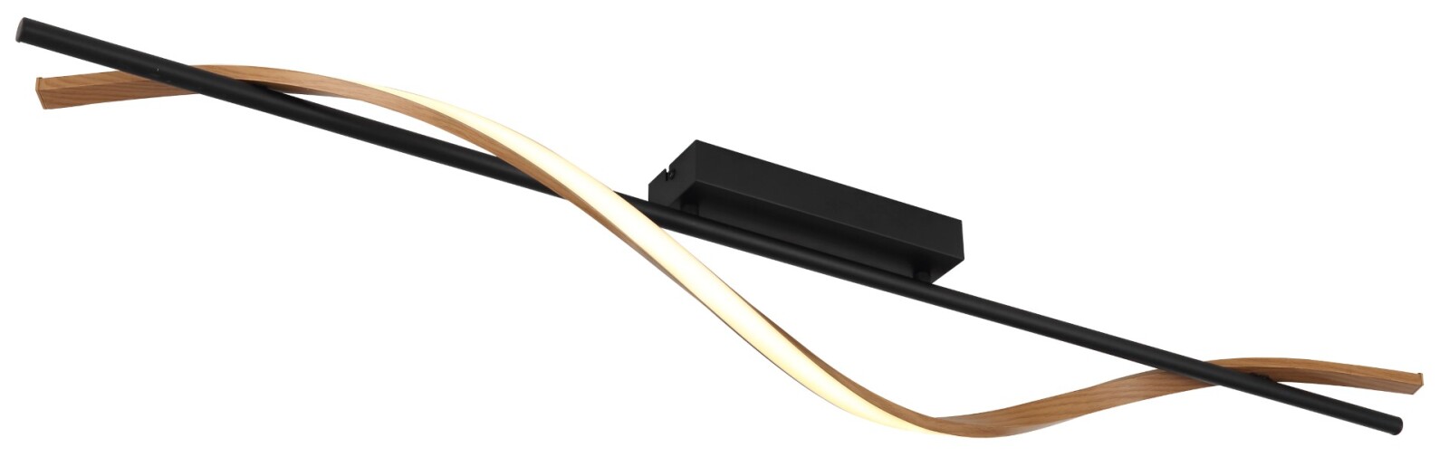 LED-Deckenleuchte - schwarz matt - Holzoptik dunkel - opal - 115 cm