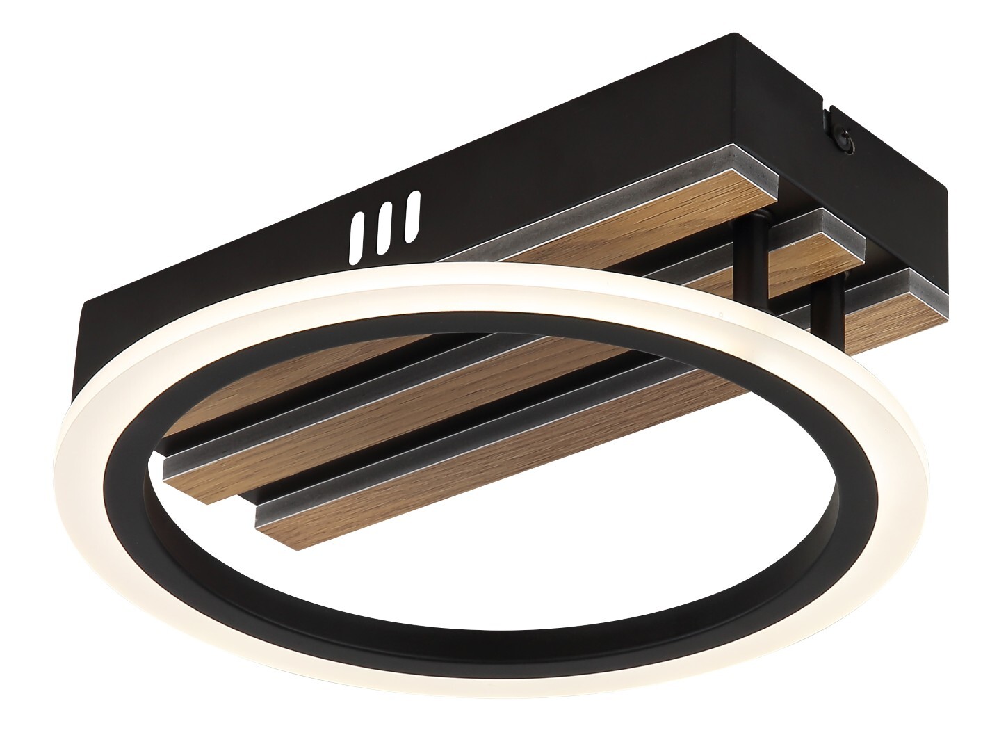 LED-Deckenleuchte - schwarz matt - Holzoptik dunkel - opal - 25 cm