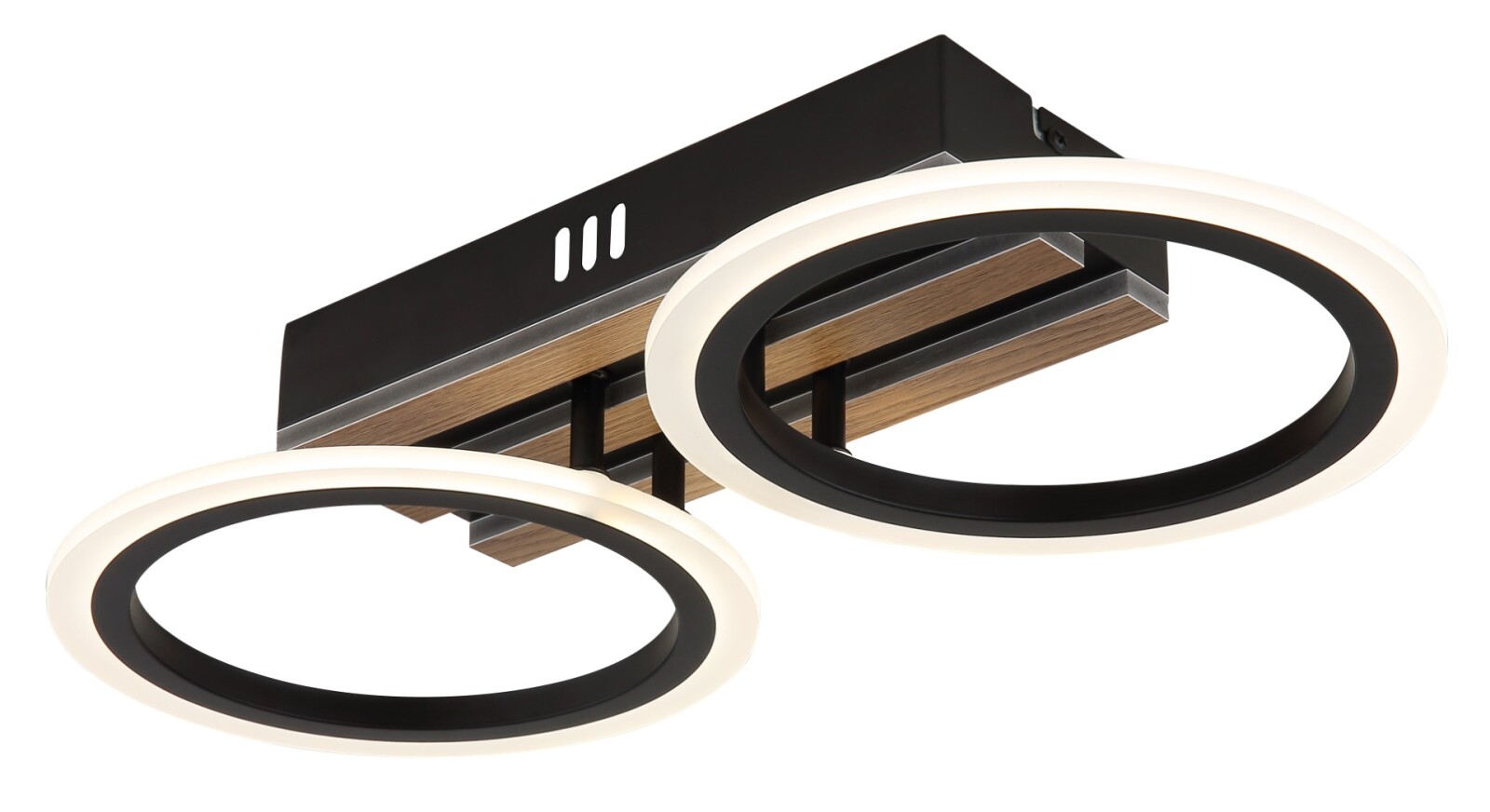 LED-Deckenleuchte - schwarz matt - Holzoptik dunkel - opal - 44,5 cm
