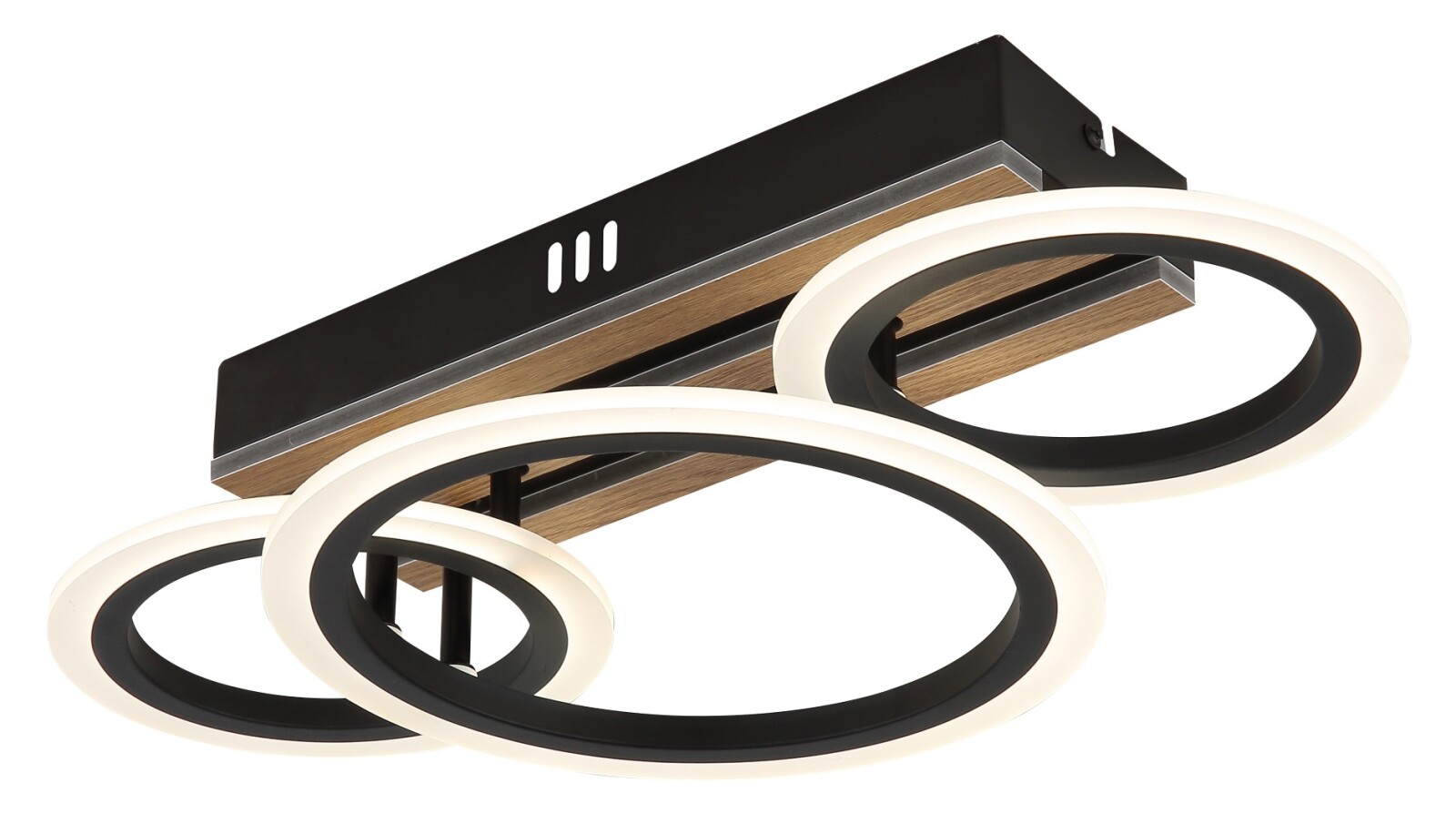 LED-Deckenleuchte - schwarz matt - Holzoptik dunkel - opal - 46 cm