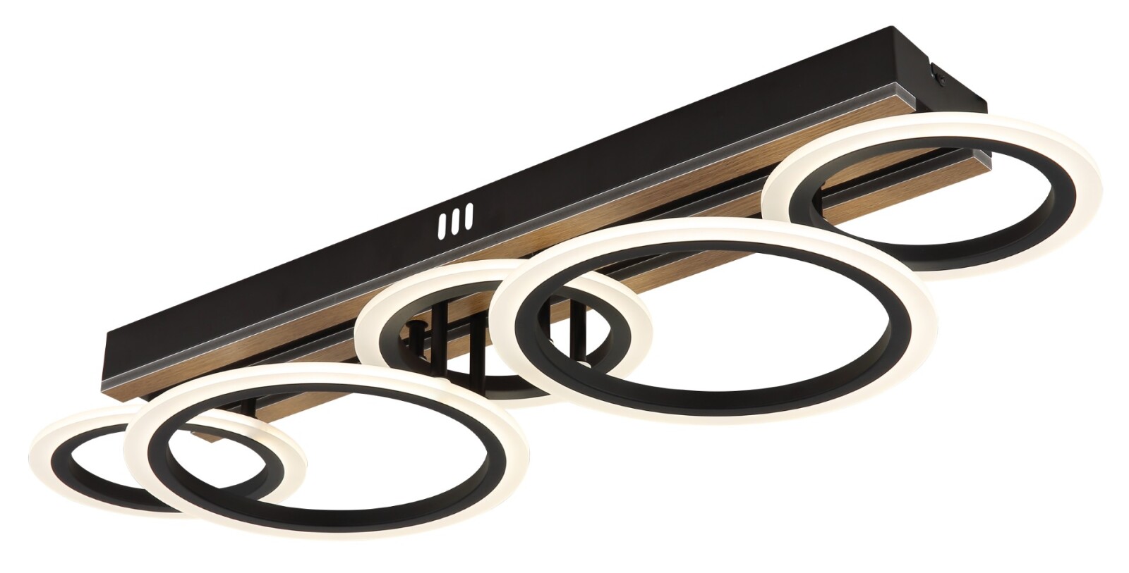 LED-Deckenleuchte - schwarz matt - Holzoptik dunkel - opal - 74,5 cm