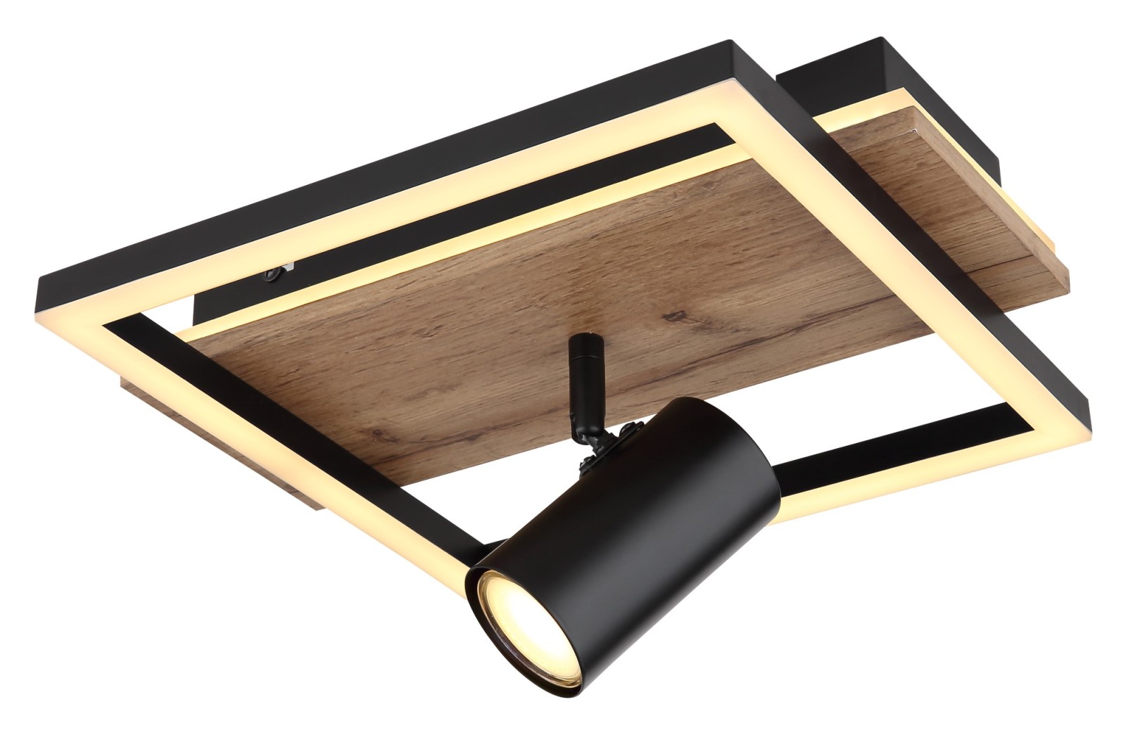 LED-Deckenleuchte - schwarz matt - Holzoptik - mit Strahler