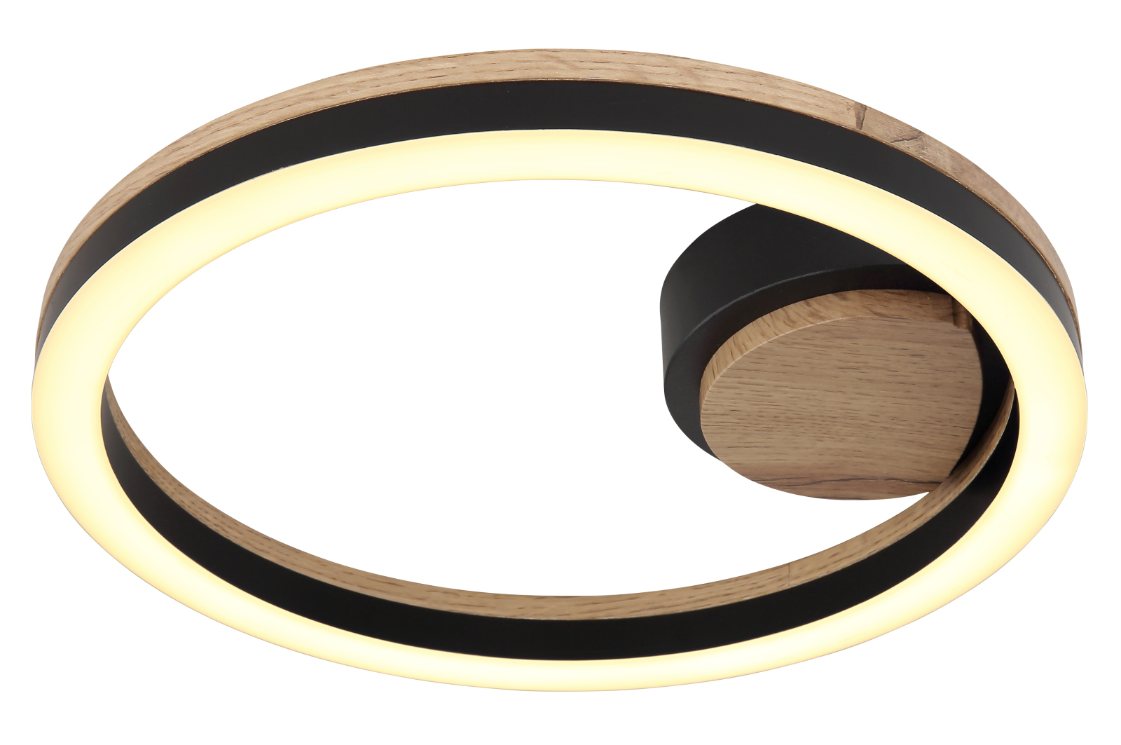 LED-Deckenleuchte - schwarz matt - Holzoptik - opal - Ø 30 cm