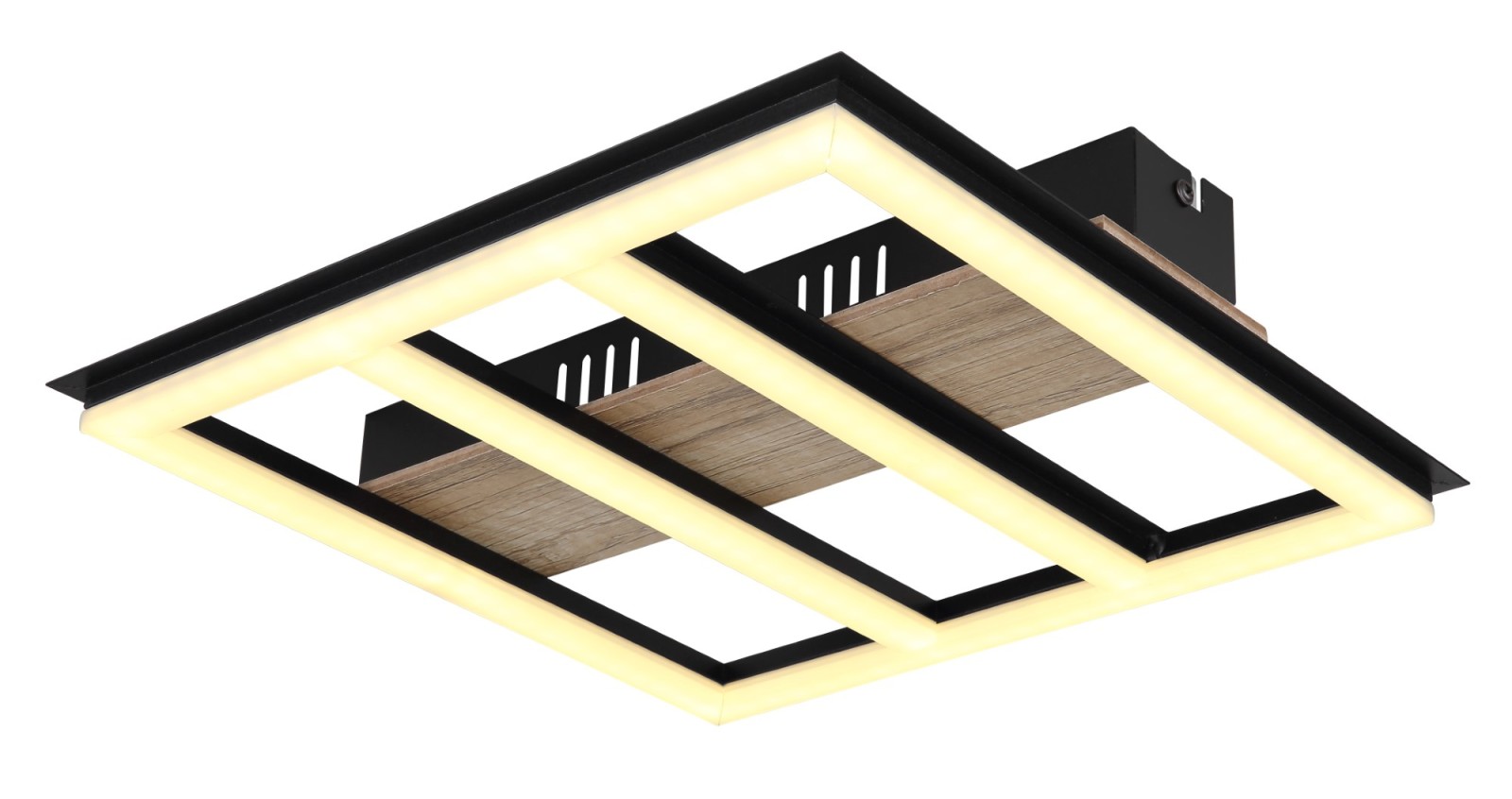 LED-Deckenleuchte - schwarz matt - Holzoptik - opal - 30 cm