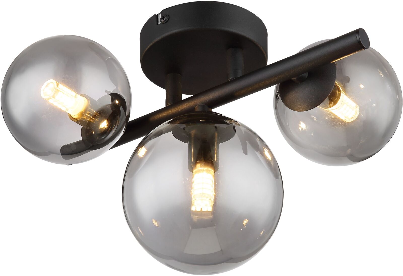 LED-Deckenleuchte - schwarz matt - rauchfarben - 3-flammig