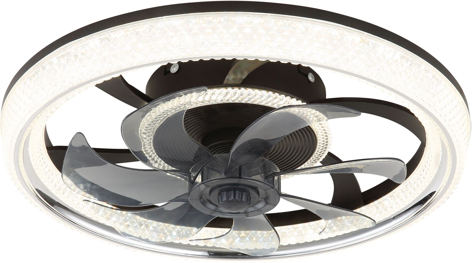 LED-Deckenventilator - schwarz matt - Acrylkristalle - Ø 48 cm