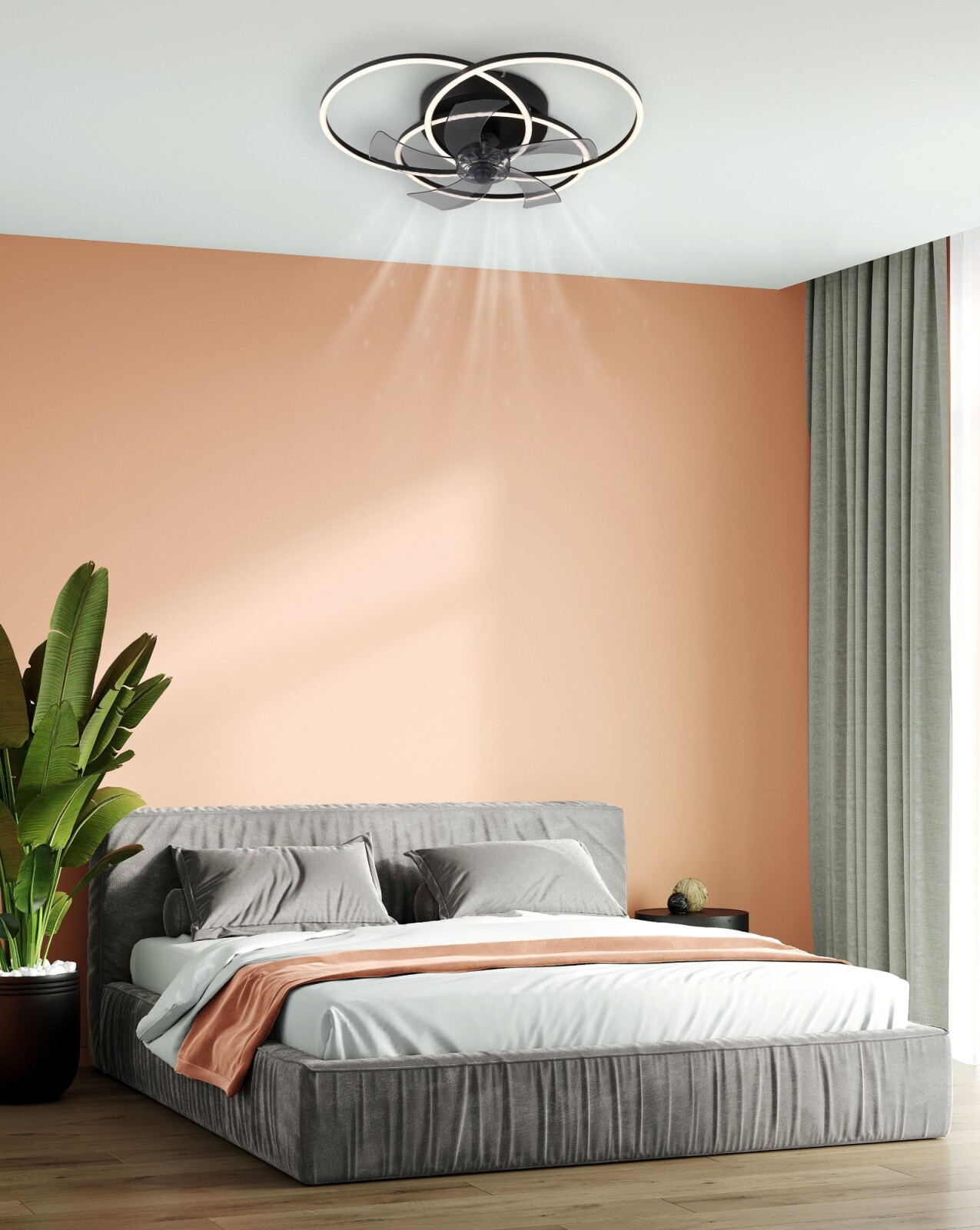 LED-Deckenventilator - schwarz matt - rauchfarben - Memory 