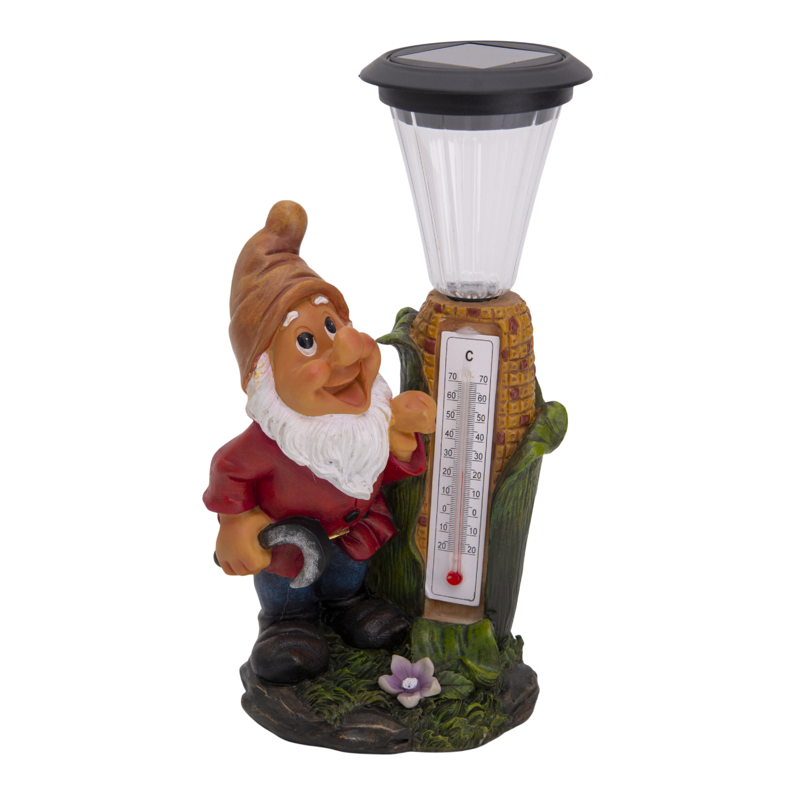 LED-Deko-Solarleuchte ZWERG - bunt - mit Thermometer