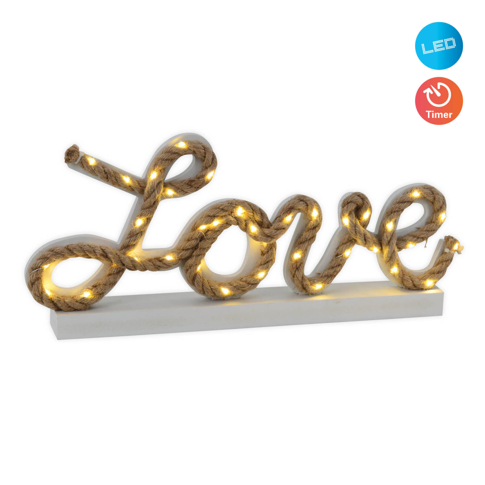 LED-Deko-Tischleuchte LOVE - weiß-natur - mit Timer