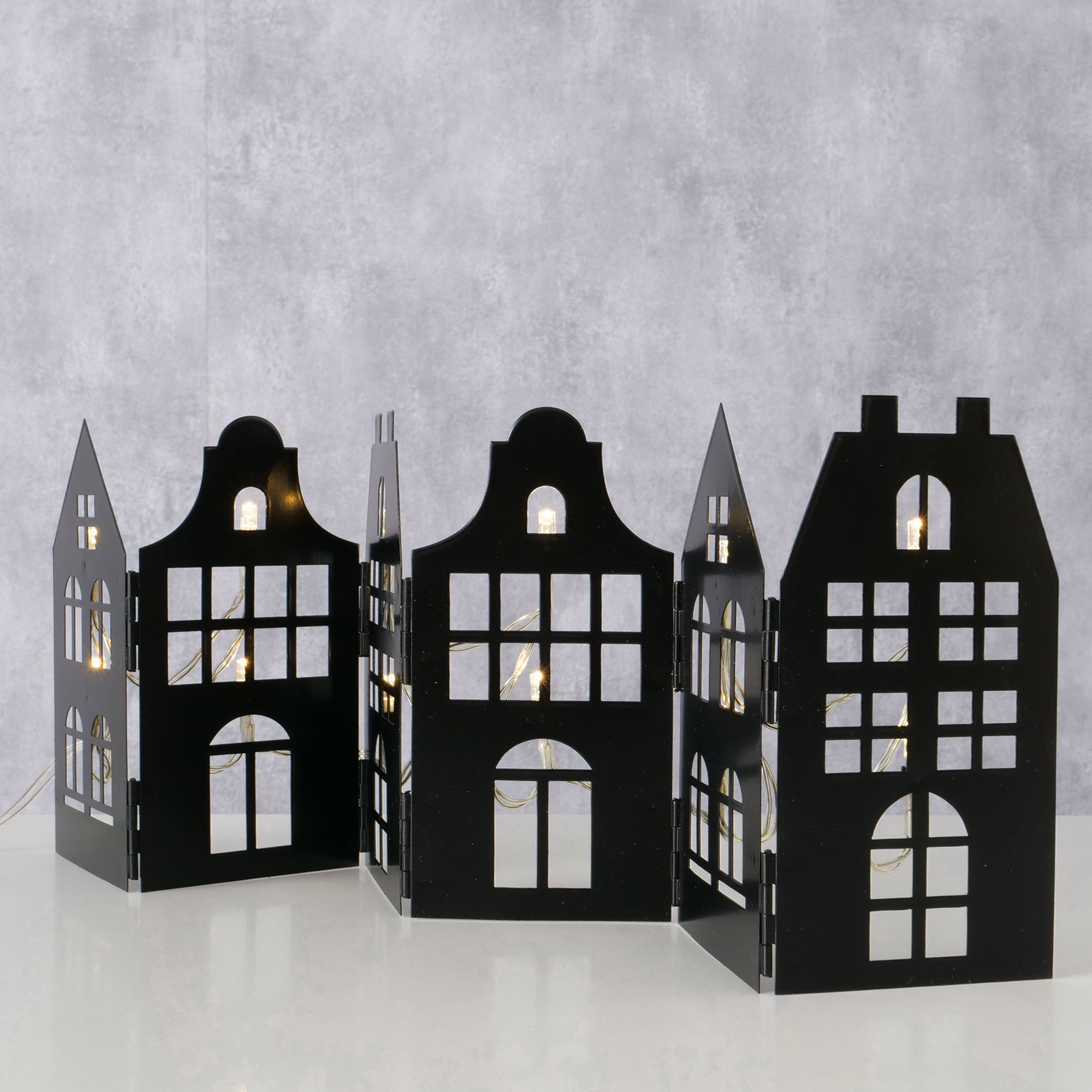 LED-Dekoaufsteller Häuserreihe - schwarz - 45 cm