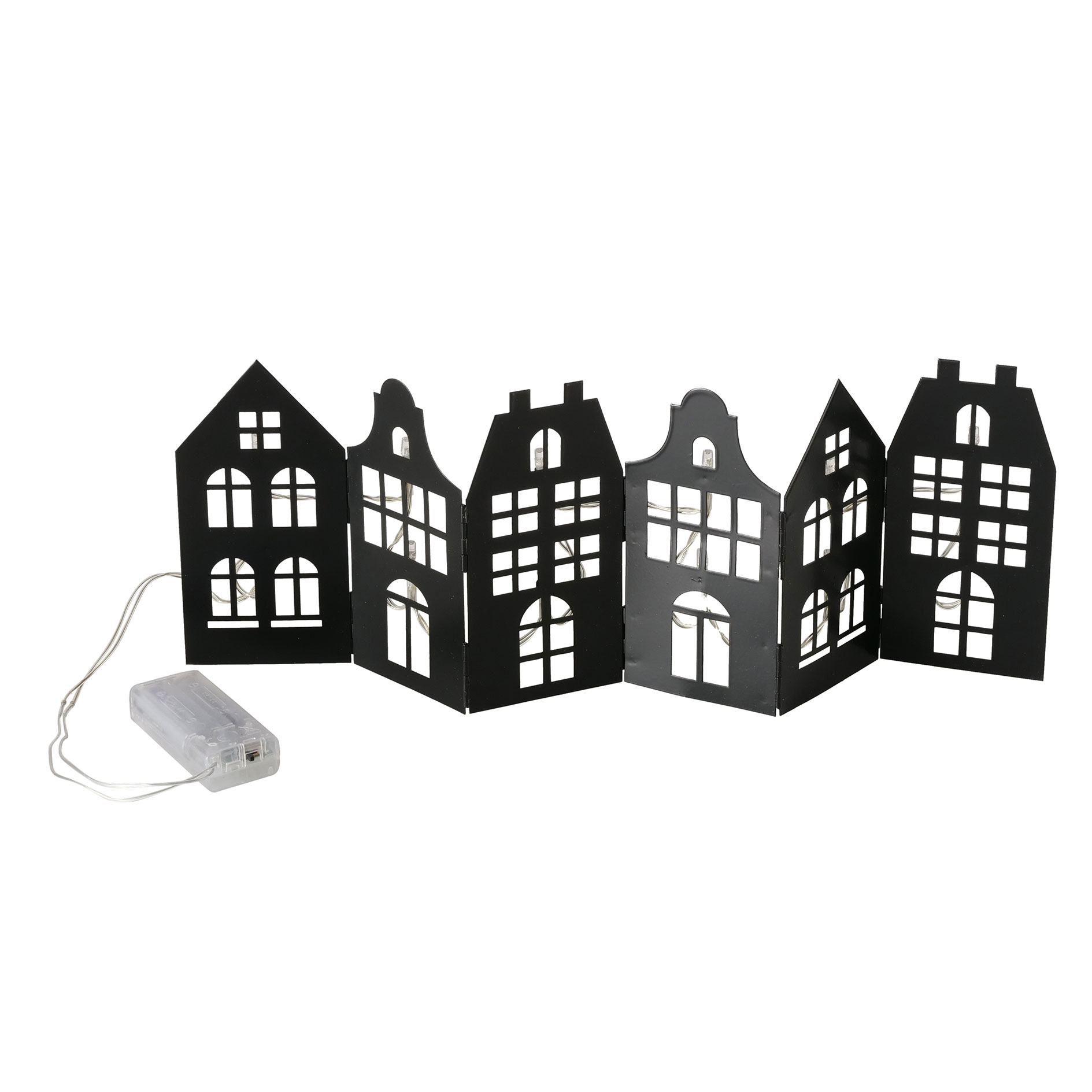 LED-Dekoaufsteller Häuserreihe - schwarz - 45 cm