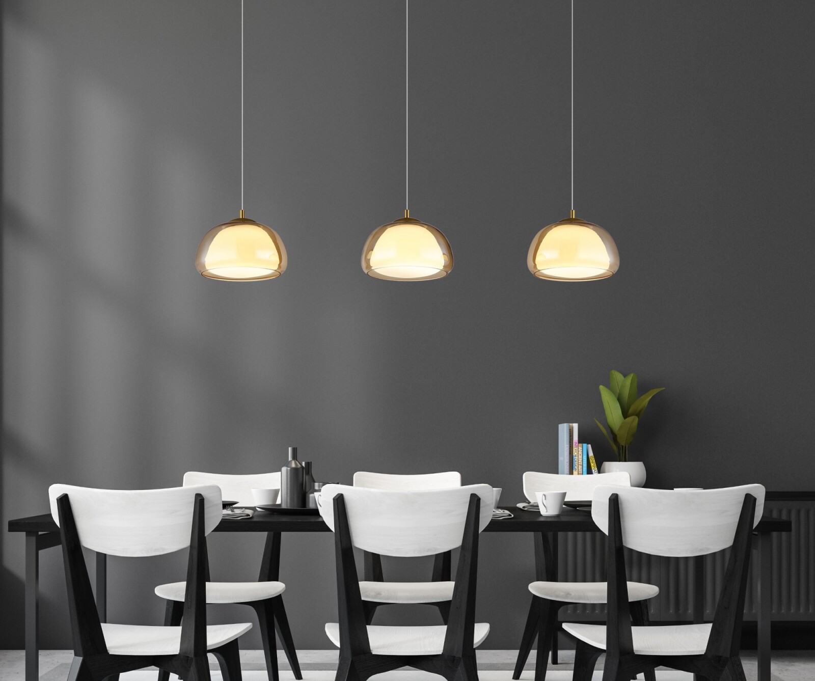 LED-Hängeleuchte - goldfarben - amber opal - 3-flammig - 117 cm
