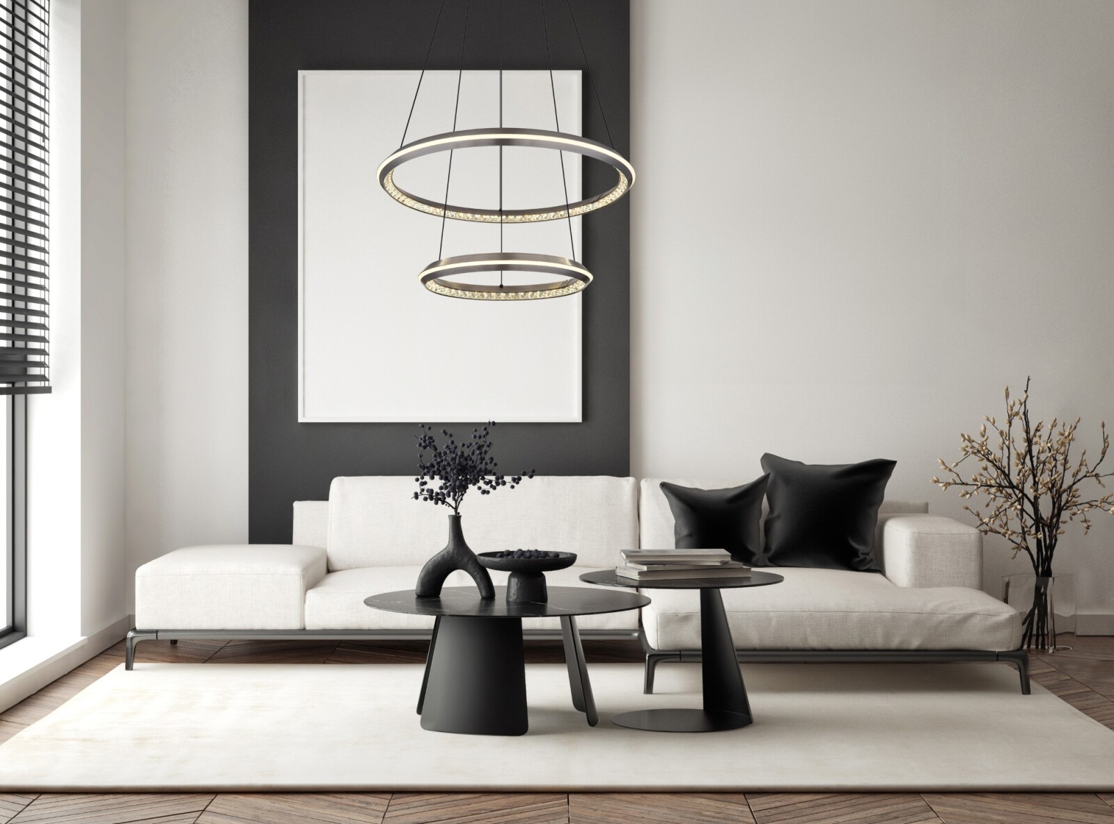 LED-Hängeleuchte - grau matt - opal - Ø 60 cm 