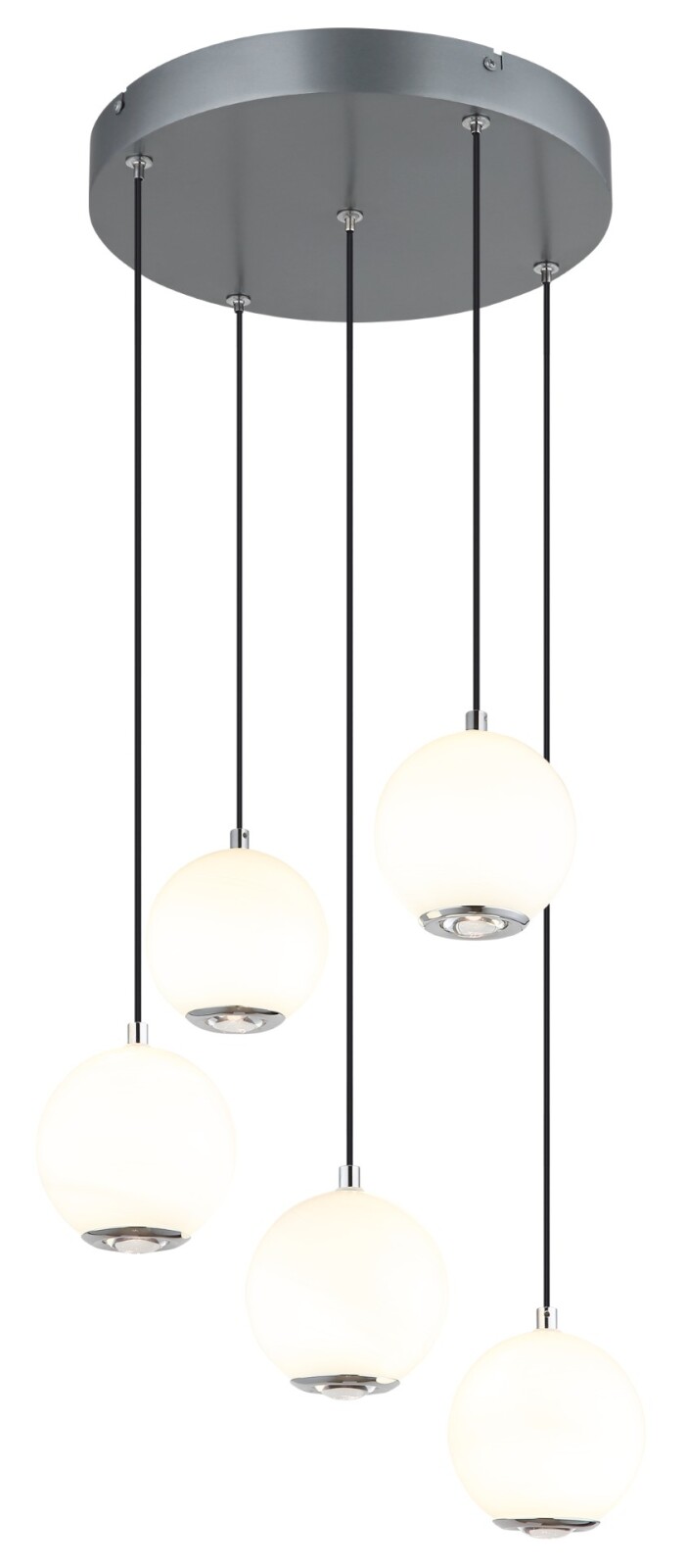 LED-Hängeleuchte - grau matt - opal klar - 5 Glaskugeln