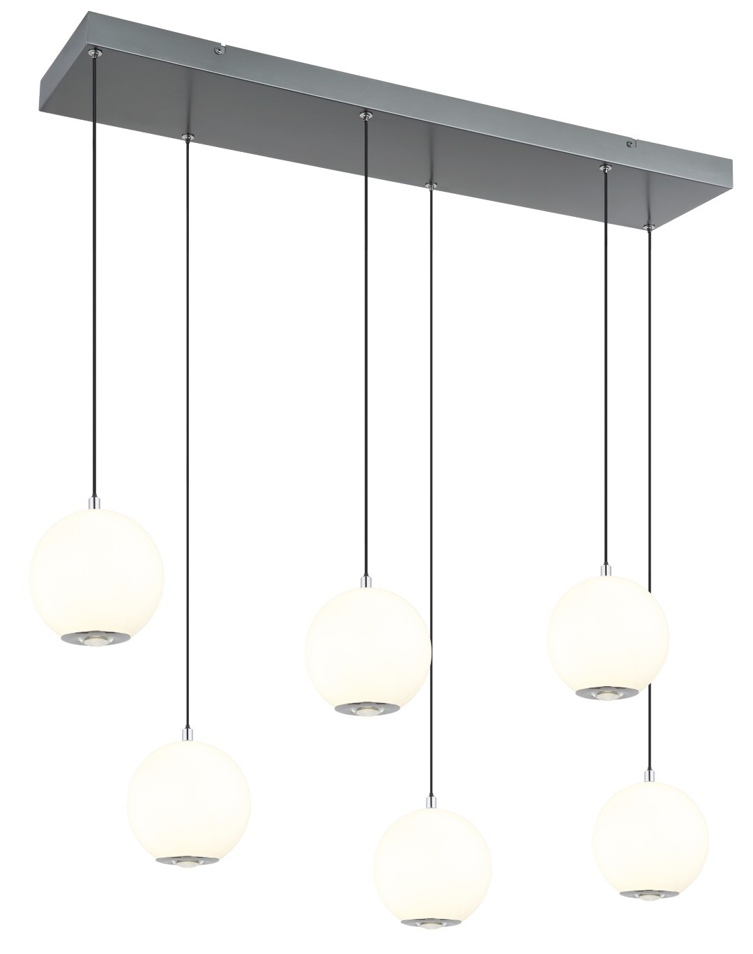LED-Hängeleuchte - grau matt - opal klar - 6 Glaskugeln