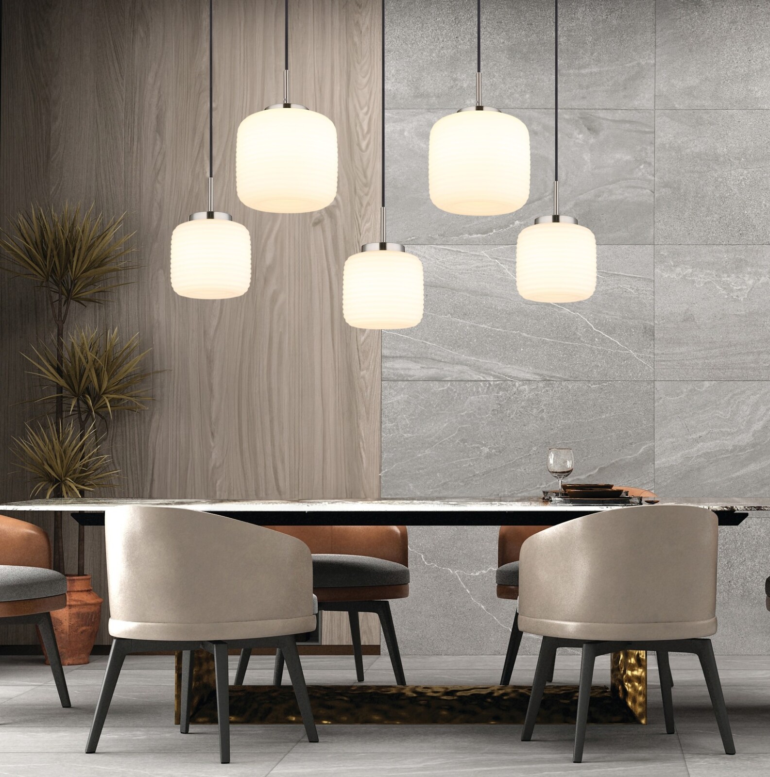 LED-Hängeleuchte - nickel matt - opal - 5-flammig - 106 cm