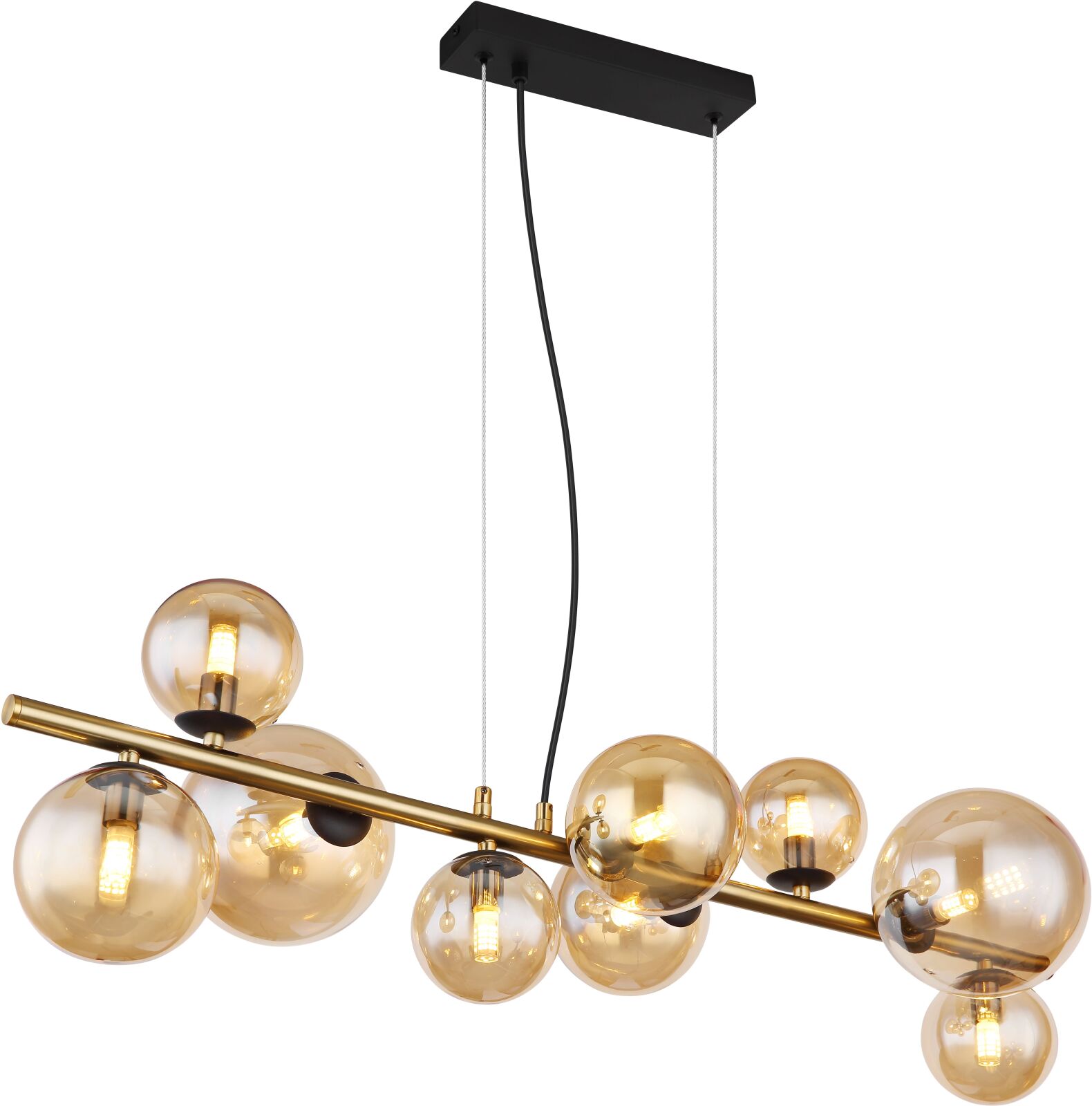 LED-Hängeleuchte - schwarz matt - messing matt - amber - 9-flammig