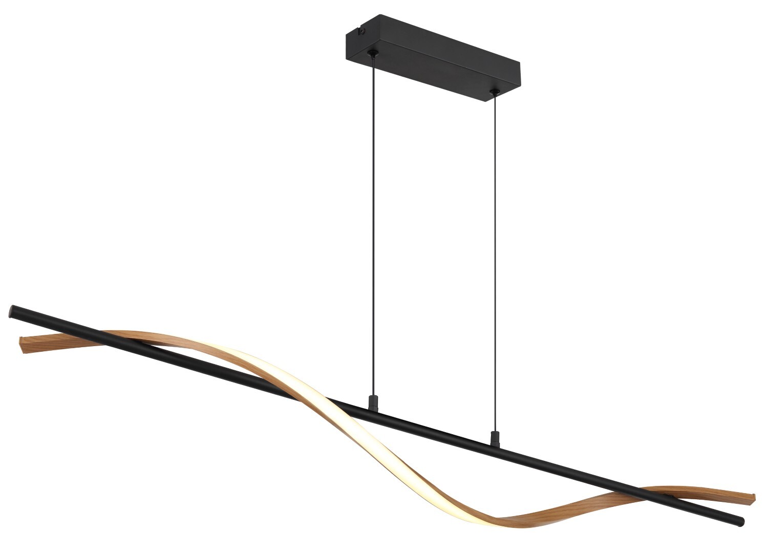 LED-Hängeleuchte - schwarz matt - Holzoptik dunkel - opal