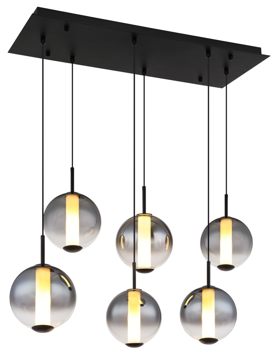 LED-Hängeleuchte - schwarz matt - rauchfarben - 6-flammig - 100 cm