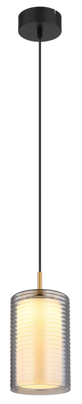 LED-Hängeleuchte - schwarz-messingfarben-opal-rauchfarben - Ø 18 cm