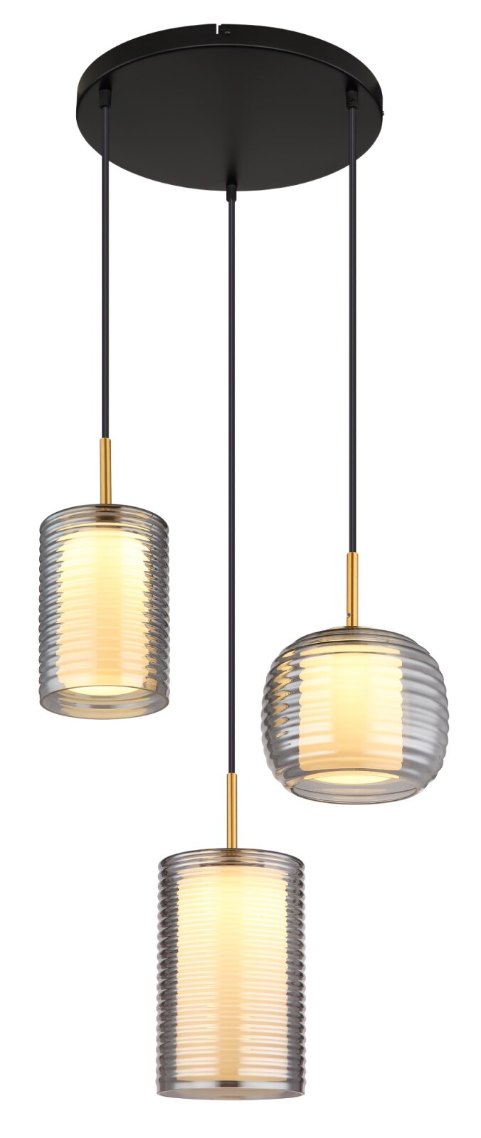 LED-Hängeleuchte - schwarz-messingfarben-opal-rauchfarben - Ø 50 cm