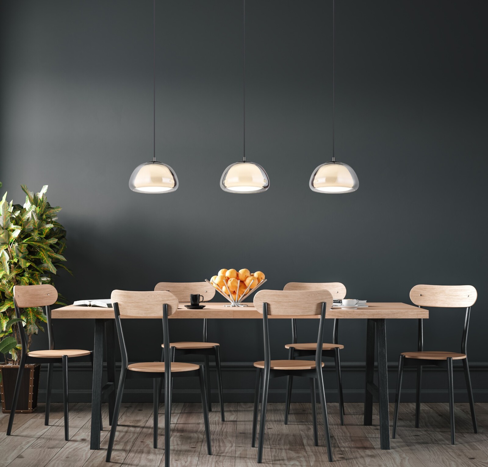 LED-Hängeleuchte - schwarz - rauchfarben opal - 3-flammig - 117 cm