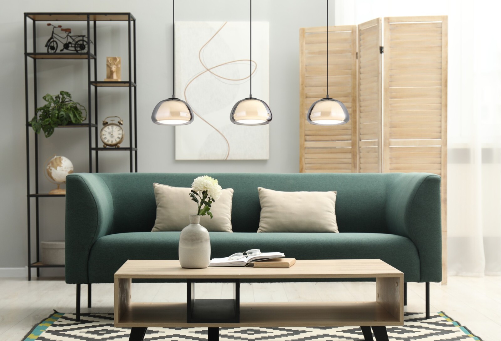 LED-Hängeleuchte - schwarz - rauchfarben opal - 3-flammig - 117 cm