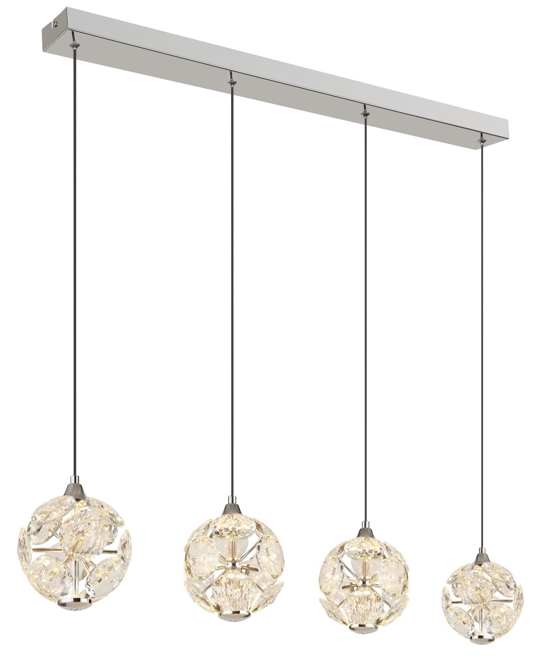 LED-Hängeleuchte - verchromt - klar - 4-flammig - 93 cm