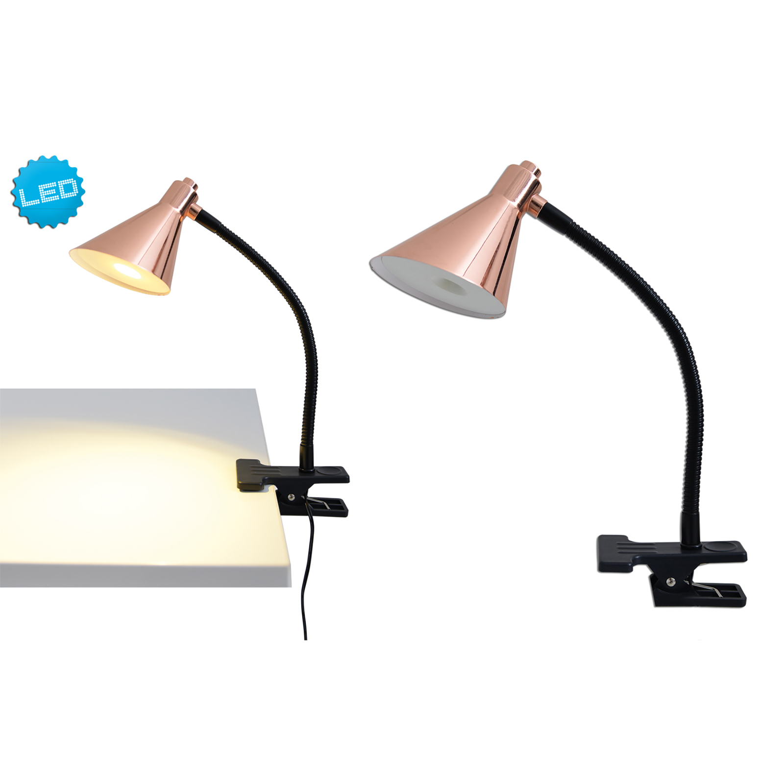 LED-Klemm-Tischleuchte COPPER - kupfer - 32 cm
