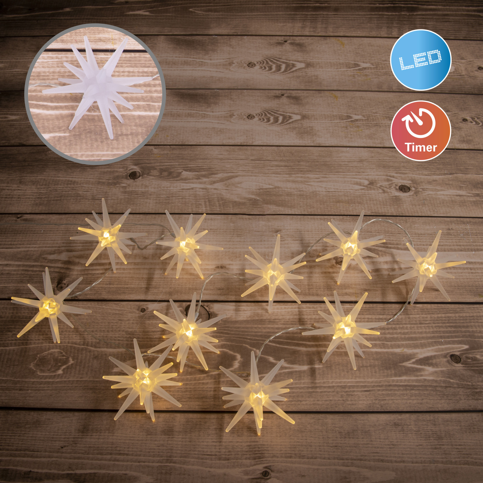 LED-Lichterkette 3D-STERNE - warmweiß - 165 cm